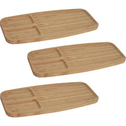 3x Serveerplanken/borden 3-vaks van bamboe hout 39 cm - Serveerplanken