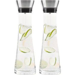 HI Karaf/schenkkan met filter - 2x - 1L - glas - RVS schenktuit - 34cm - Schenkkannen