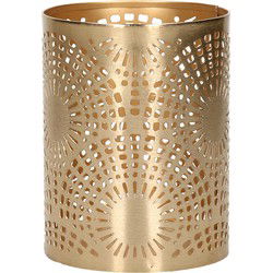 Theelichthouder/windlicht - goud - metaal - D7,5 x H10 cm - Waxinelichtjeshouders