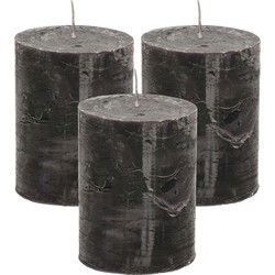 Stompkaars/cilinderkaars - 3x - zwart - 7 x 9 cm - middel rustiek model - Stompkaarsen