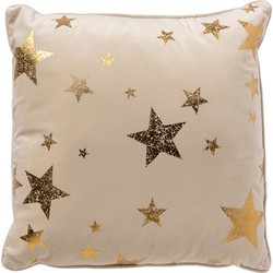 Geen merk STARS - Kussenhoes 45x45 cm - velvet met gouden sterren - Whisper White - wit - Dutch Decor kerst collectie