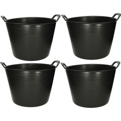 Plasticforte Flexibele kuip emmer - 5x - wasmand - rond - zwart - 42L - Wasmanden