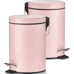 Zeller Pedaalemmer - 2x - roze - 3L - 17 x 25 cm - kleine prullenbak - Pedaalemmers