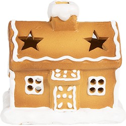 Clayre & Eef Theelichthouder Gingerbread house 11x8x10 cm Bruin Keramiek Waxinelichthouder