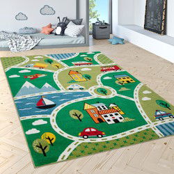 Kindervloerkleed - Eceria - Stad - Groen - 120x170 cm