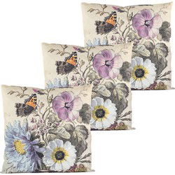 Anna's collection buitenkussen bloem - 3x - wit/paars - 60 x 60 cm - Sierkussens