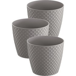 3x stuks orient stijl plantenpot/bloempot kunststof dia 19 cm en hoogte 17 cm steengrijs - Plantenpotten