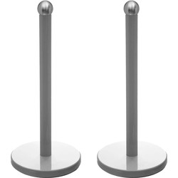 2x Stuks ronde keukenrolhouder retro grijs 15 x 34 cm van ijzer - Keukenrolhouders