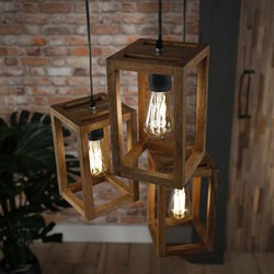 Hoyz - Hanglamp - 3x Mango Houten Frame - Hanglampen - Diverse Hoogte