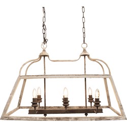 Clayre & Eef Hanglamp  87x35x60 cm Wit Bruin Hout Ijzer Hanglamp Eettafel