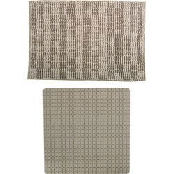 MSV Douche anti-slip mat en droogloop mat - Sevilla badkamer set - rubber/microvezel - beige - Badmatjes
