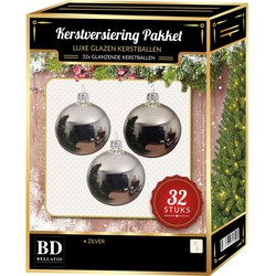 Zilveren Kerstversiering Kerstballen 32-delig 6 cm / 8 cm / 10 cm - Kerstbal