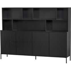 WOOOD New Gravure Wandkast - Grenen - Zwart - 150x200x44