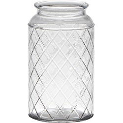 Hakbijl Glass Bloemenvaas Brussel - transparant eco glas - D10xH18 cm - ruit patroon - cilinder vaas - Vazen