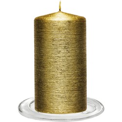 Trend Candles - Stompkaarsen met glazen onderzetters set van 2x stuks - goud 7 x 13 cm - Stompkaarsen