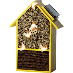 Geel insectenhotel huisje met solar lampjes 31 cm - Insectenhotel