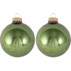 16x Glanzende groene kerstboomversiering kerstballen van glas 7 cm - Kerstbal