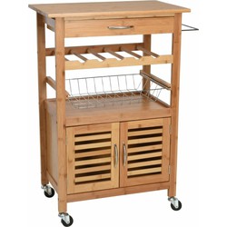 Excellent Houseware Keukentrolley - met lade en kastje - bruin - hout - 60 x 84 x 36 cm - Opberg trolley