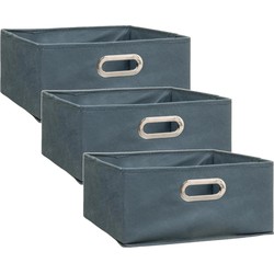Set van 3x stuks opbergmand/kastmand 14 liter grijsblauw linnen 31 x 31 x 15 cm - Opbergmanden