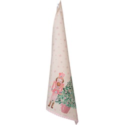 Clayre & Eef Theedoek  50x70 cm Beige Roze Katoen Notenkraker Keukenhanddoek