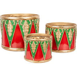 Clayre & Eef Kerstdecoratie Beeld Trommel Ø 32x25/Ø 24x19/Ø 18x15 cm Rood Kunststof