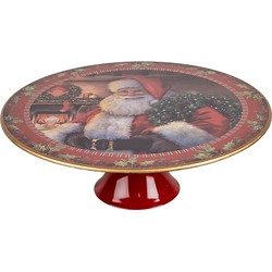 Clayre & Eef Taartplateau op Voet Ø 29x10 cm Rood Kunststof Rond Kerstman