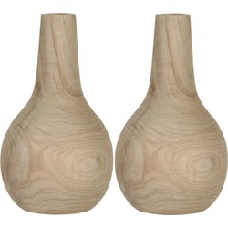 2x Bolvormige decoratie vaas/vazen van hout 28 x 16 cm bruin - Vazen