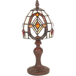 LumiLamp Tiffany Tafellamp  Ø 13x 29 cm  Wit Bruin Kunststof Glas Tiffany Bureaulamp