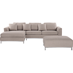 OSLO - Hoekbank met ottomaan - Lichtbeige - Rechts - Polyester