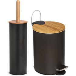 Zeller Badkamer/toilet accessoires set - WC-borstel/pedaalemmer- zwart - Badkameraccessoireset