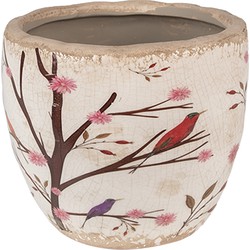 Clayre & Eef Bloempot  Ø 13x11 cm Beige Bruin Keramiek Takken Bloempot Binnen