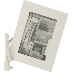 J-line - Figuur Met Fotokader Aluminium Wit Large - 23x5.5x27cm