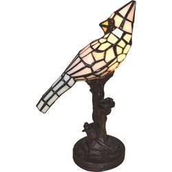 LumiLamp Tiffany Tafellamp Vogel 15x12x33 cm  Beige Kunststof Glas Tiffany Bureaulamp