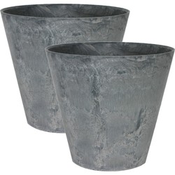 2x stuks plantenpot/bloempot in een natuursteen look Dia 32 cm en Hoogte 29 cm grijs - Plantenpotten