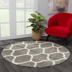 Tapijtenloods Madrid Shaggy Rond Design Vloerkleed Grijs Hoogpolig- 200 CM ROND