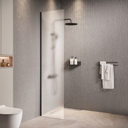 Badplaats Douchewand Florida 40 x 200 cm - Zwart – Inloopdouche 8 mm met Melkglas
