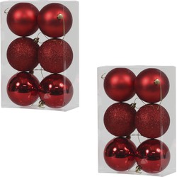 36x Rode kunststof kerstballen 8 cm glans/mat/glitter - Kerstbal