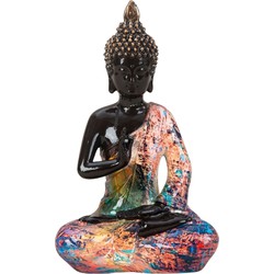 Boeddha beeld Colorfull - binnen/buiten - kunststeen - zwart/kleurenmix - 16 x 26 cm - Beeldjes
