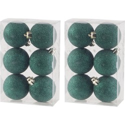 36x stuks kunststof glitter kerstballen donkergroen 6 cm - Kerstbal