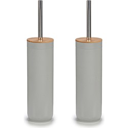 2x Stuks Toiletborstels/wc-borstels met bamboe deksel - kunststof - lichtgrijs - Toiletborstels