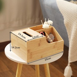 Decopatent® Tissue box Bamboe met 4 extra opbergvakken - zakdoekendoos - tissuehouder hout - tissuedoos - tissue box met vakken