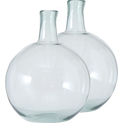 2x stuks stijlvolle glazen decoratieve bloemenvaas in het transparant glas van 24 x 18 cm - Vazen