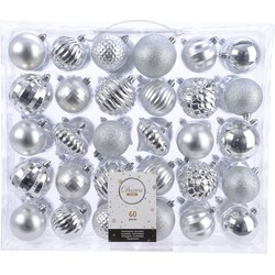 Decoris Kerstballen - 60x st - zilver - 6 en 7 cm - kunststof - Kerstbal