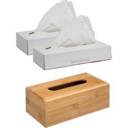 Tissuedoos/tissuebox bruin 25 x 13 x 8,5 cm van bamboe hout met vulling - Tissuehouders