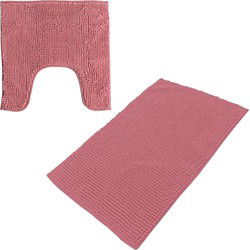 Urban Living badkamer droogloop matjes/tapijt - set 2x stuks - polyester - oud roze - Badmatjes