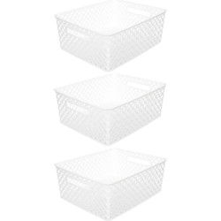 5Five Opbergmand/box van kunststof - 3x - wit - 29 x 35 x 13 cm - 11 liter - Opbergmanden