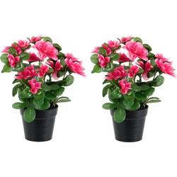 Azalea Kunstbloemen - 2 stuks - in pot - rood/roze - H25 cm - Kunstbloemen