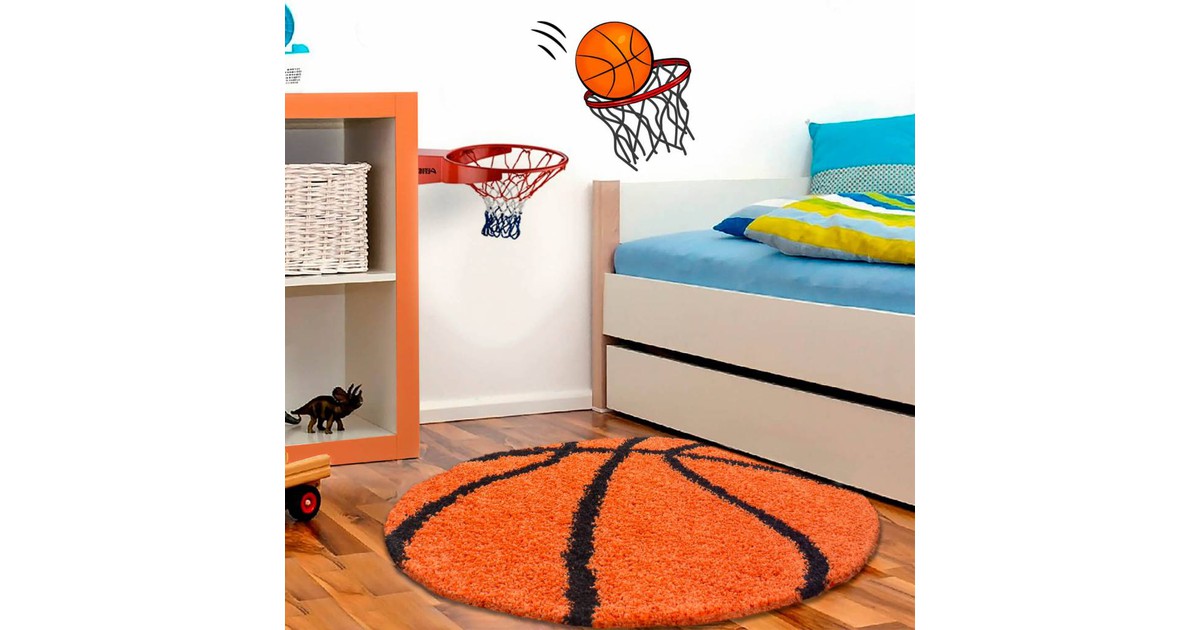 Basketbal Rond Kindervloerkleed Orajne-Zwart100 X 100 CM