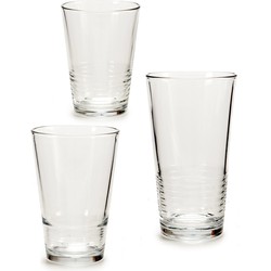 Voordeelset van 18x stuks drinkglazen/waterglazen in 3 formaten transparant - Drinkglazen