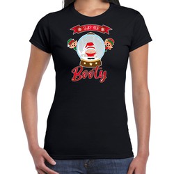 Bellatio Decorations fout kersttrui t-shirt dames - Kerstman sneeuwbol - zwart - Shake Your Booty XL - kerst t-shirts